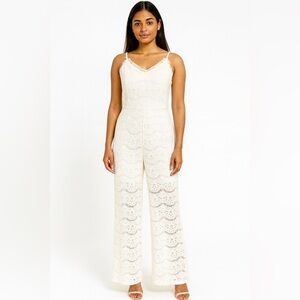MONTEAU Cream Lace Jumpsuit